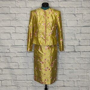 VINTAGE Frank Agostino custom made silk embroidered 2 piece skirt suit Sz S